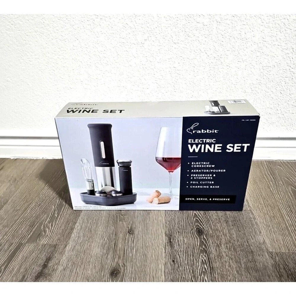 Rabbit Electric Wine Set - Corkscrew Bottle Opener- Black/ Silver